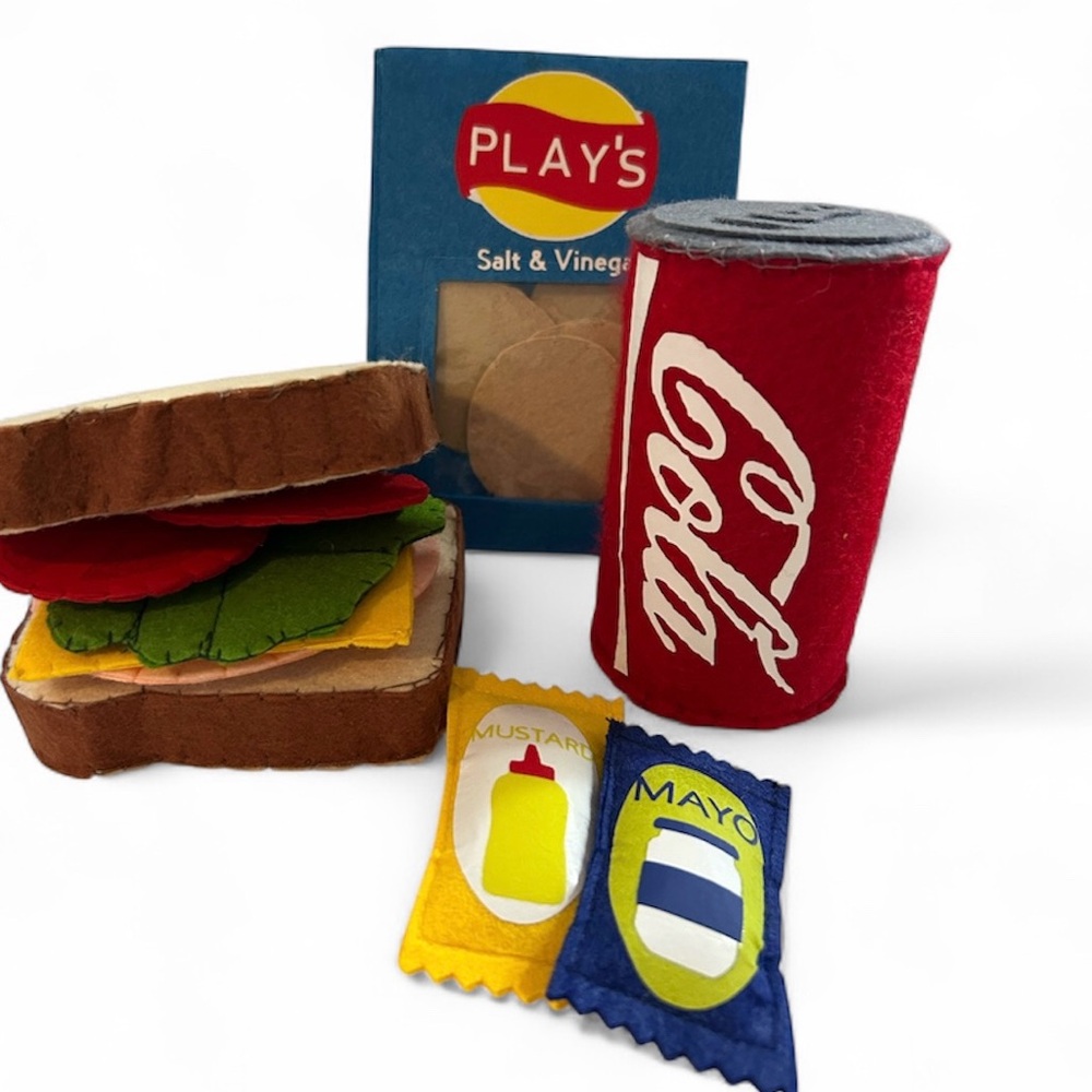 Handmade felt Sandwich Set with Chips Soda and Condiments